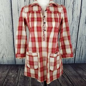 Free People Plaid Long Sleeve Blouse Size 4 Small